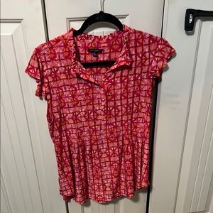 Ava & Grace Red and White Polo Blouse with Cap Sleeves